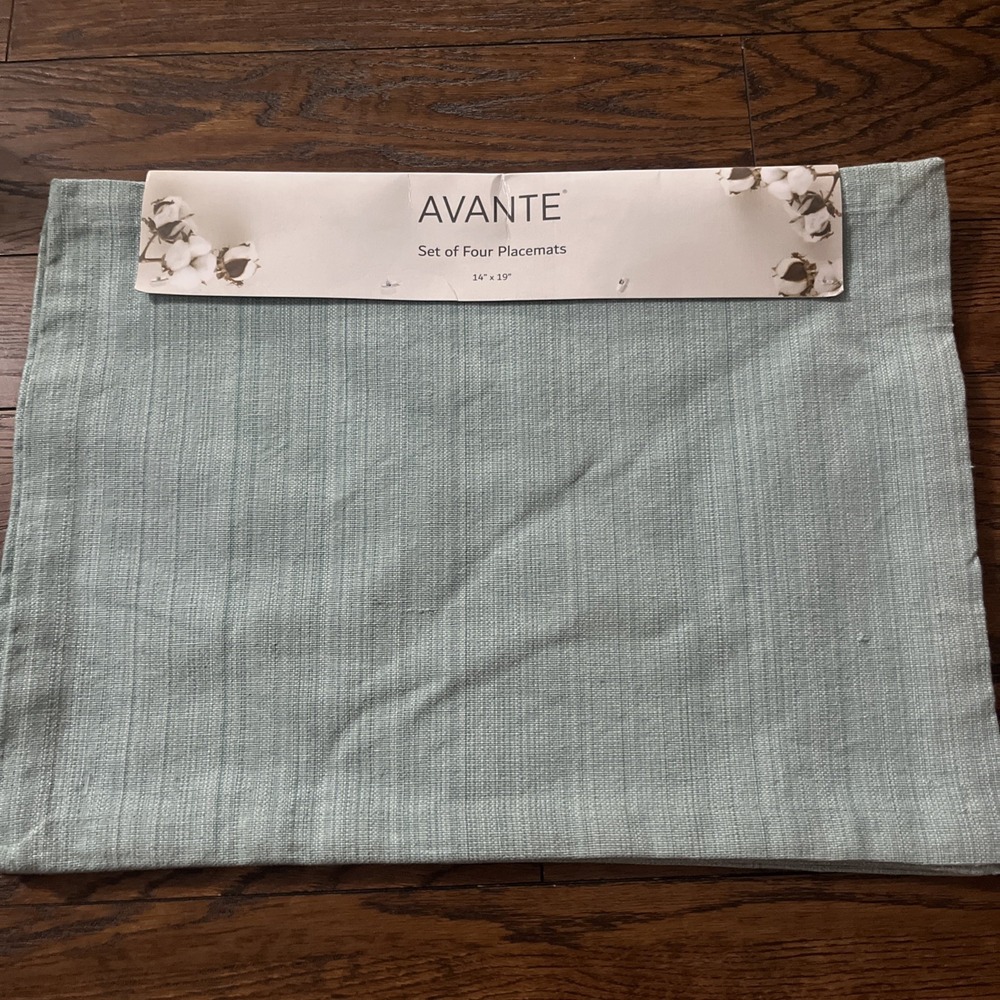 Avante Light Blue Cotton blend Placemats Set of 4 new 14" x 19" spring table